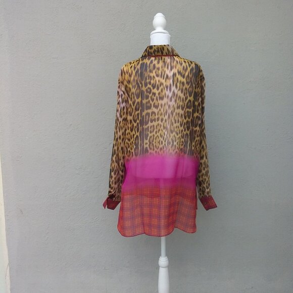Mishca Blouse Women's Size XL Pink Beige Animal Print Long Sleeve Sheer Preppy - Picture 5 of 6